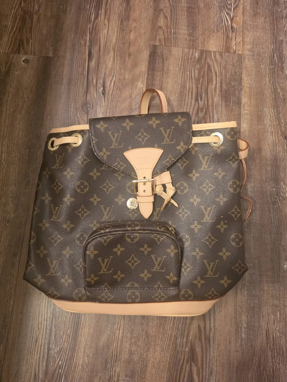 Source Unknown Brown Monogram Canvas Backpack with Tan Trim and Gold Hardware